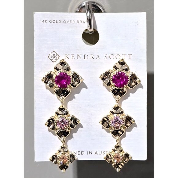Kendra Scott Lily Mix 14K Gold Over Brass Pink Linear 2.5" Statement Earrings - Picture 1 of 6